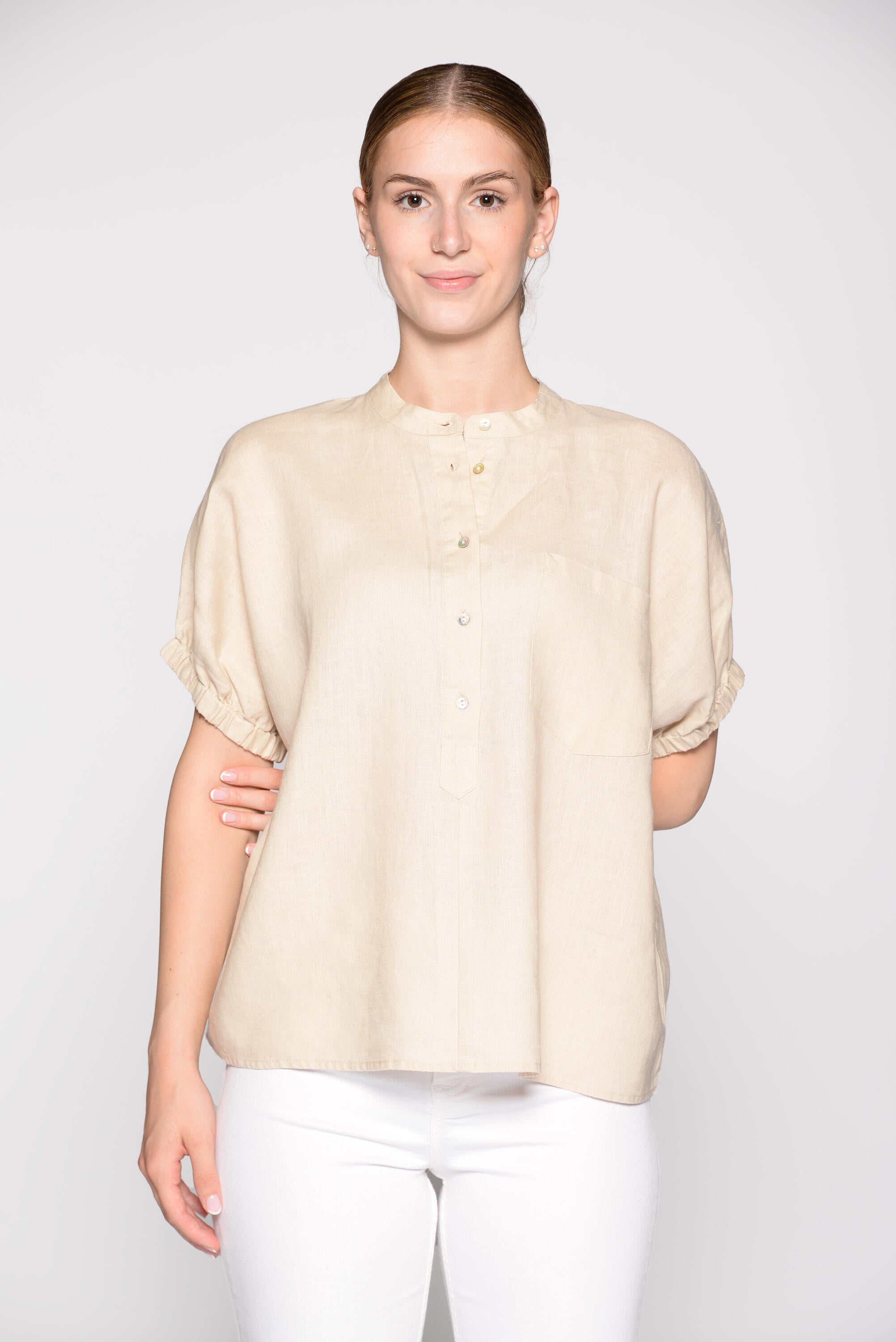 Leinenbluse kurzärmelig - 209 209 SAND - Beige