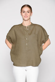 Leinenbluse kurzärmelig - 550 550 OLIVE - Grün