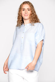 Leinenbluse kurzärmelig - 601 601 BLUE - Blau