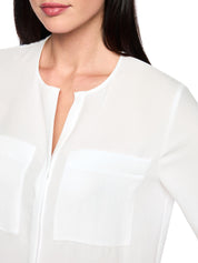 Schlupfbluse mit V-Ausschnitt - 100 - Weiß