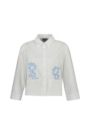 Bluse cropped aus Baumwollmix - 0010 - Weiß