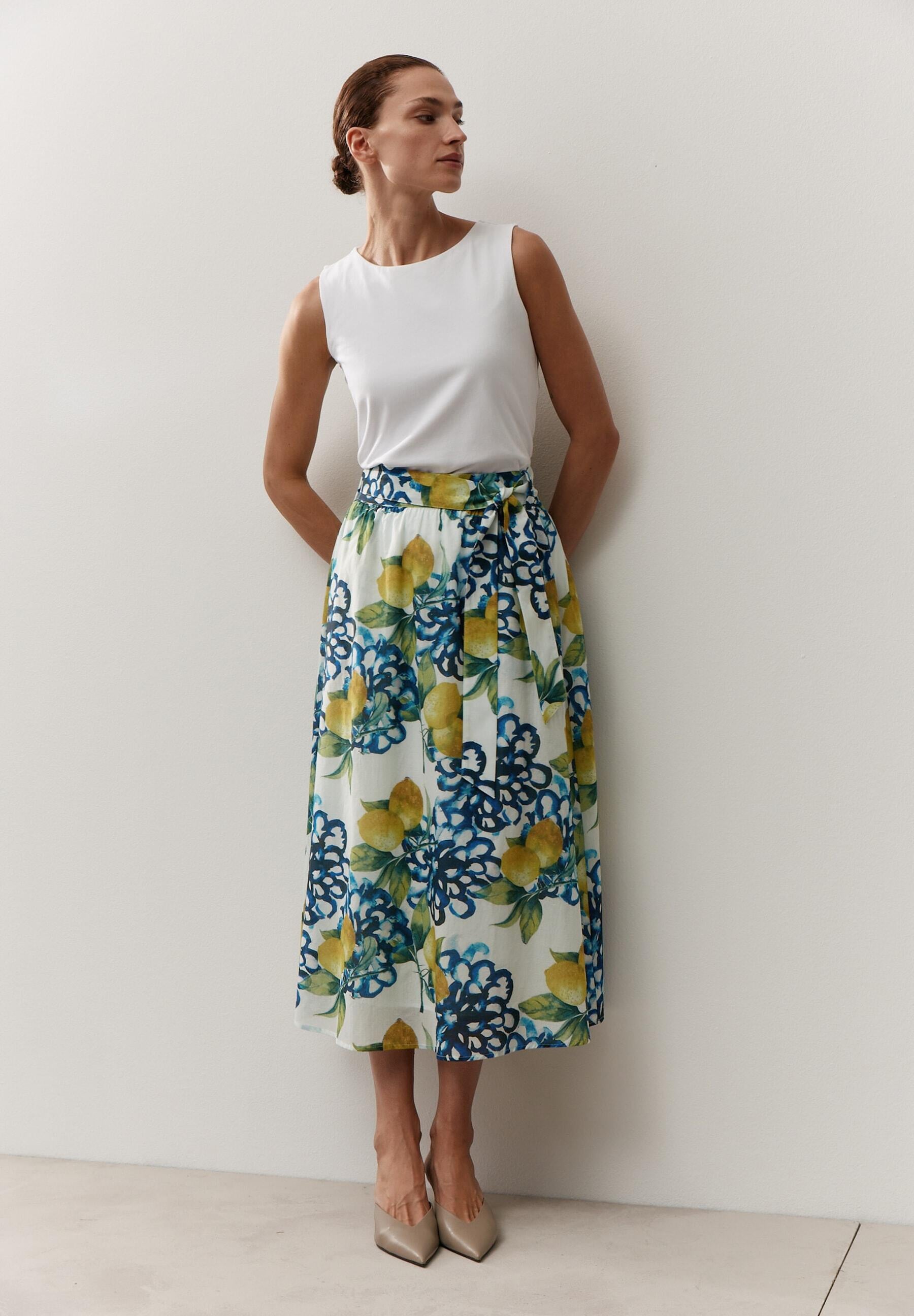 A-Linie-Rock Midi aus Baumwolle - 5041 - Gelb