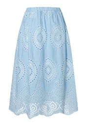 Rock Midi mit Lochstickerei - 2351 - Blau