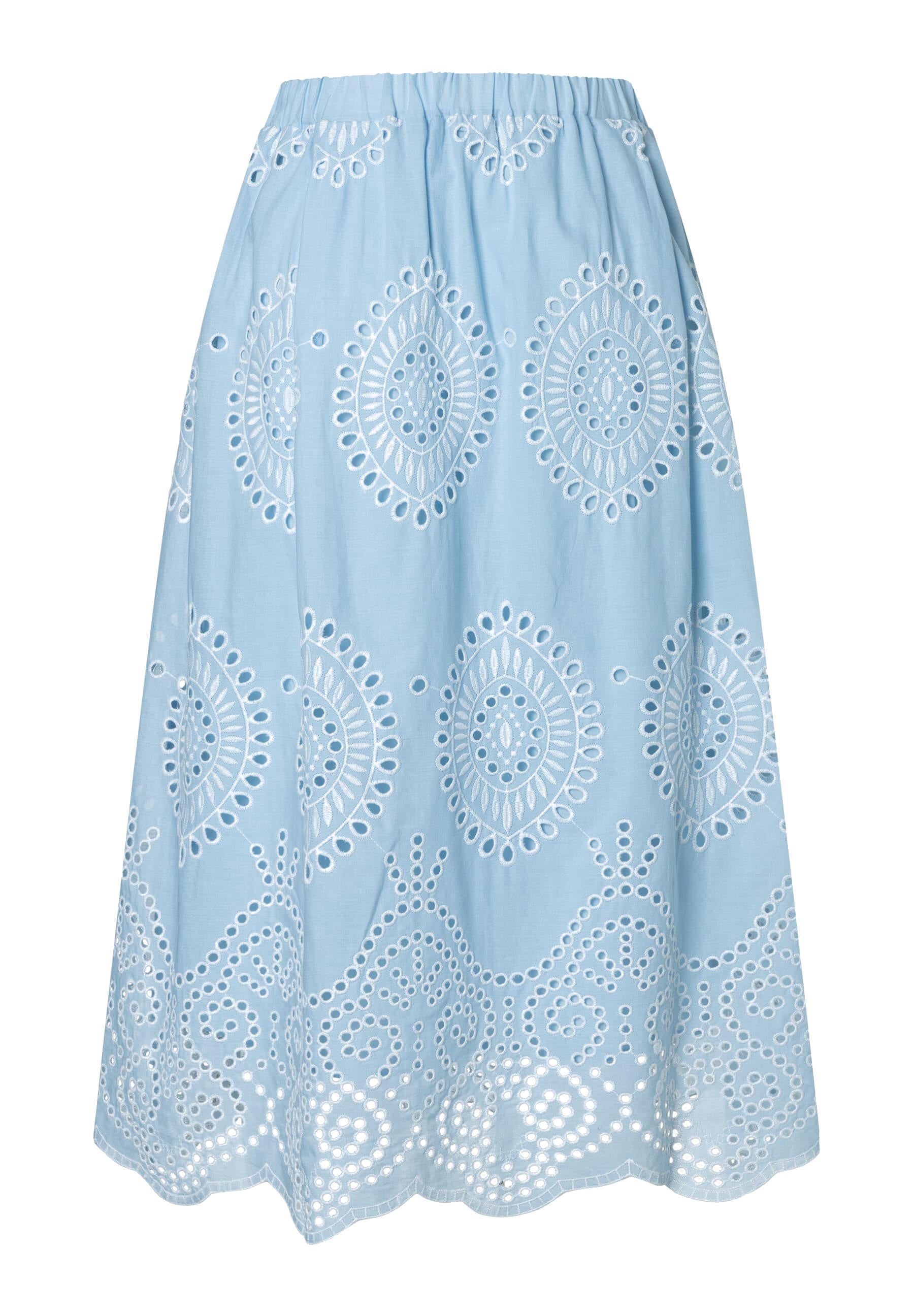 Rock Midi mit Lochstickerei - 2351 - Blau