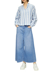 Schlupfbluse aus Baumwolle - 55G1-BLUE - Blau | Weiß