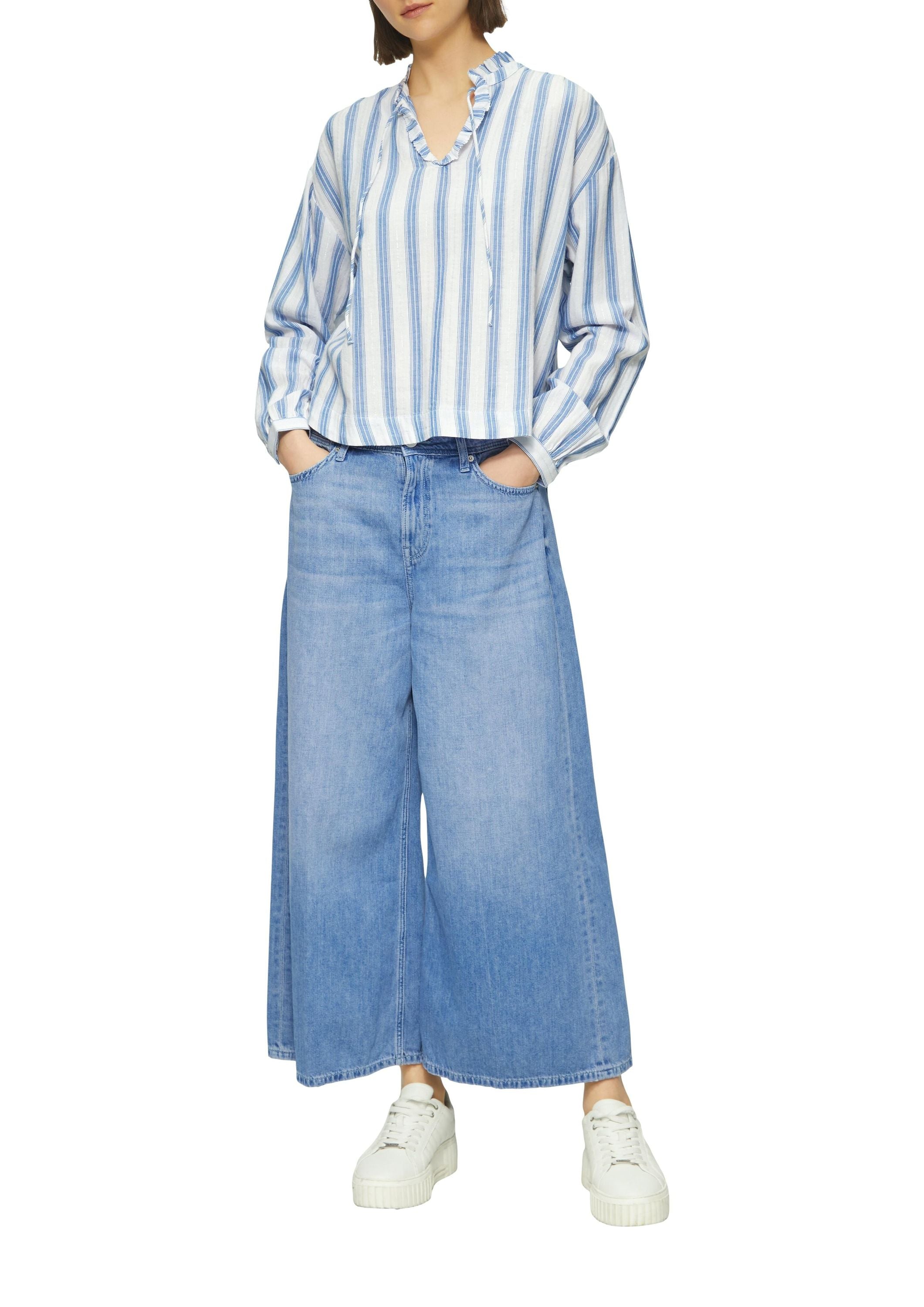 Schlupfbluse aus Baumwolle - 55G1-BLUE - Blau | Weiß