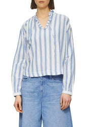 Schlupfbluse aus Baumwolle - 55G1-BLUE - Blau | Weiß