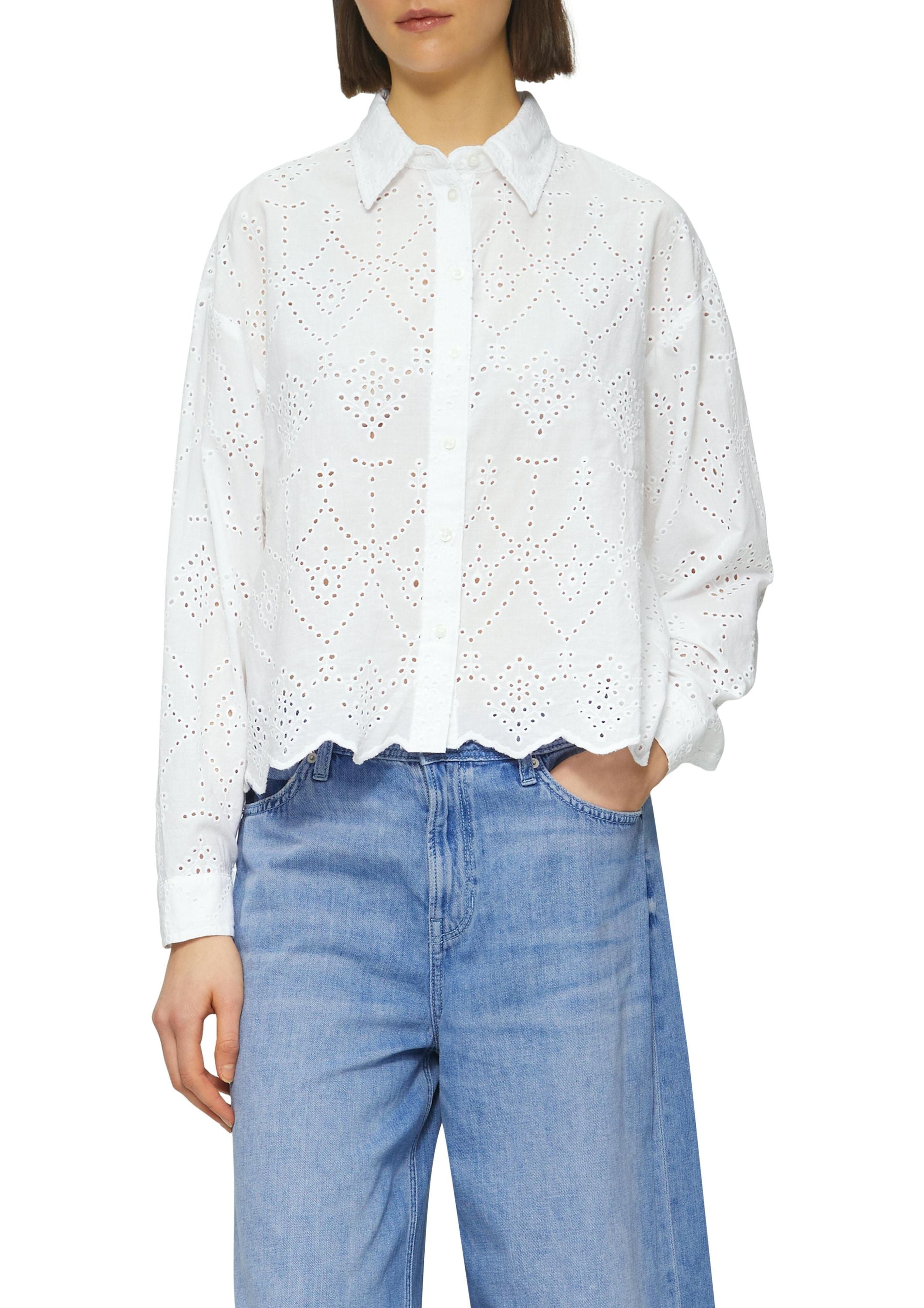 Bluse aus Baumwolle - 0100-WHITE - Weiß