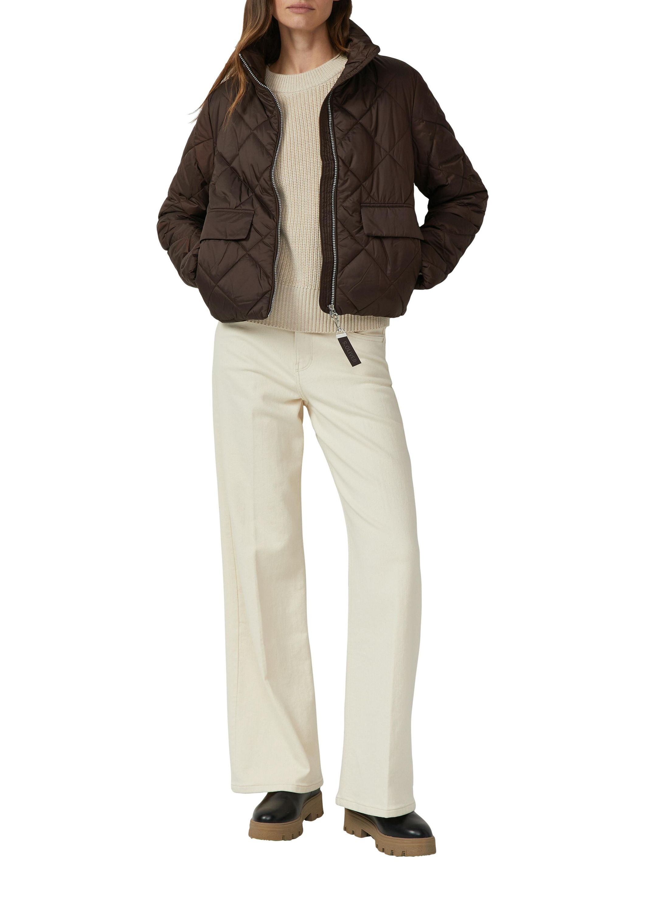 Steppjacke mit Stehkragen - 8945-BROWN - Braun