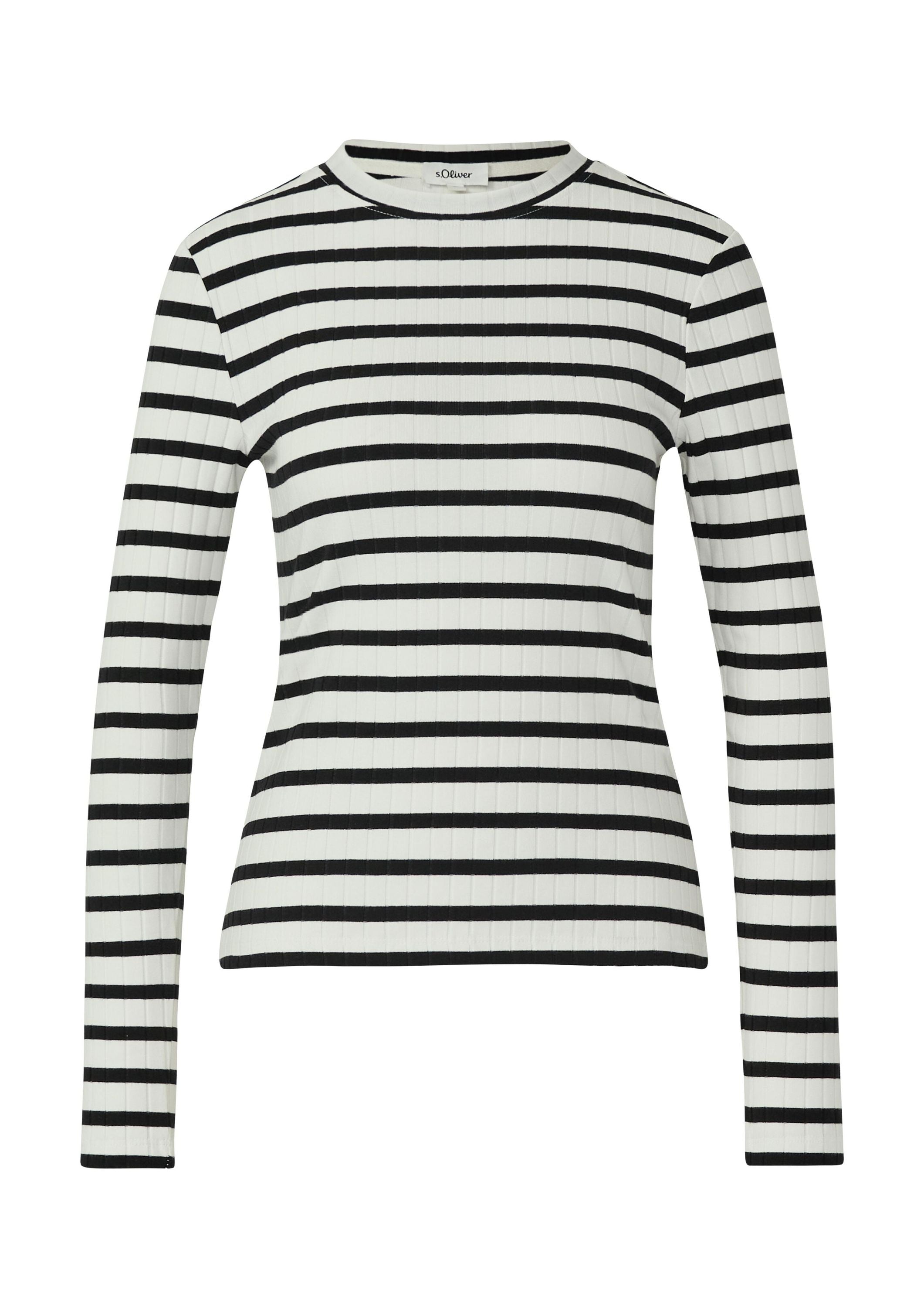 Langarmshirt gestreift in Slim Fit - 99G9-GREY/BLACK - Schwarz