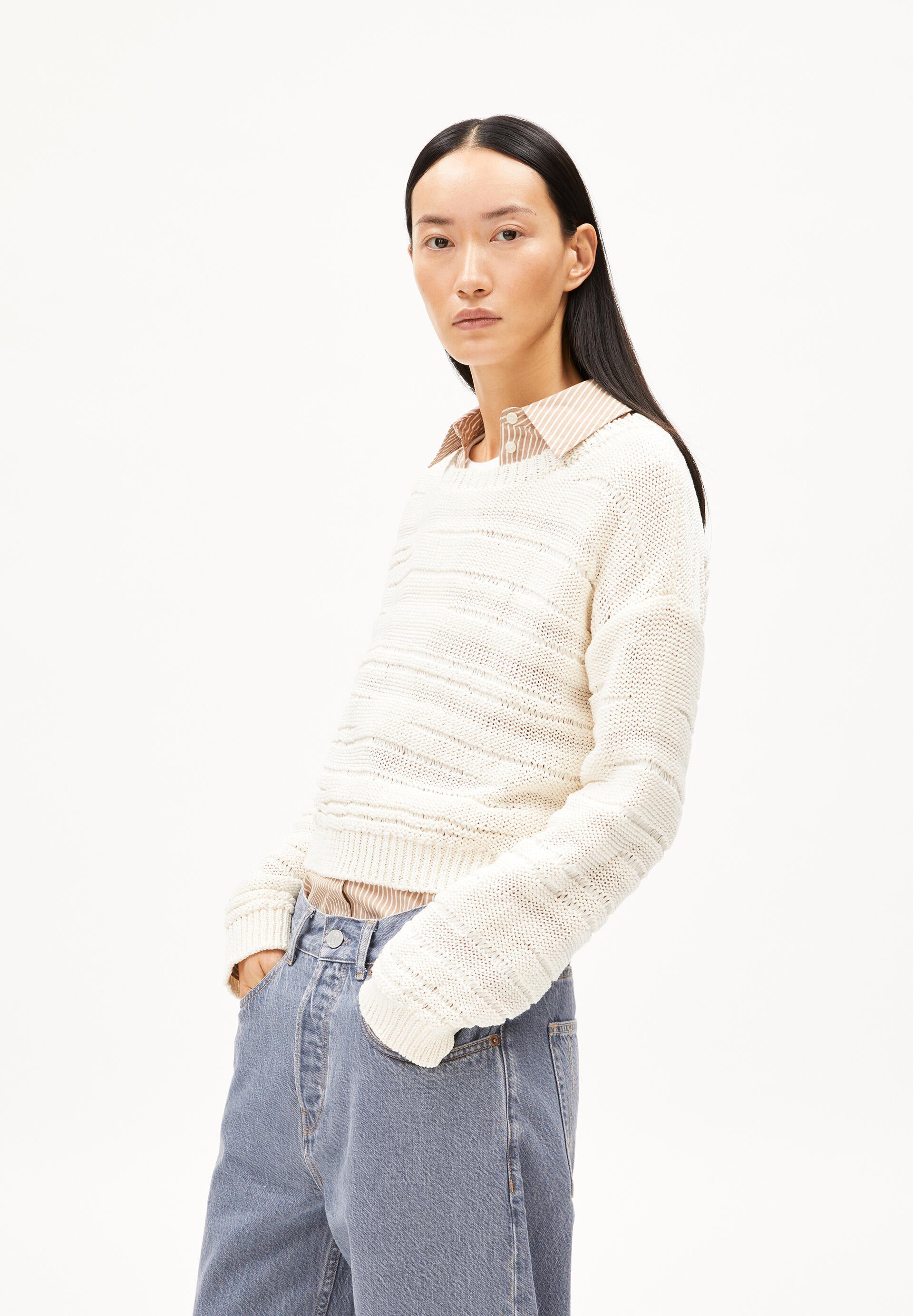 Strickpullover Loose Fit - 3069-light oatmilk - Creme