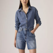 Jeansshorts High Waist aus Baumwolle Baggy - 05 - Blau