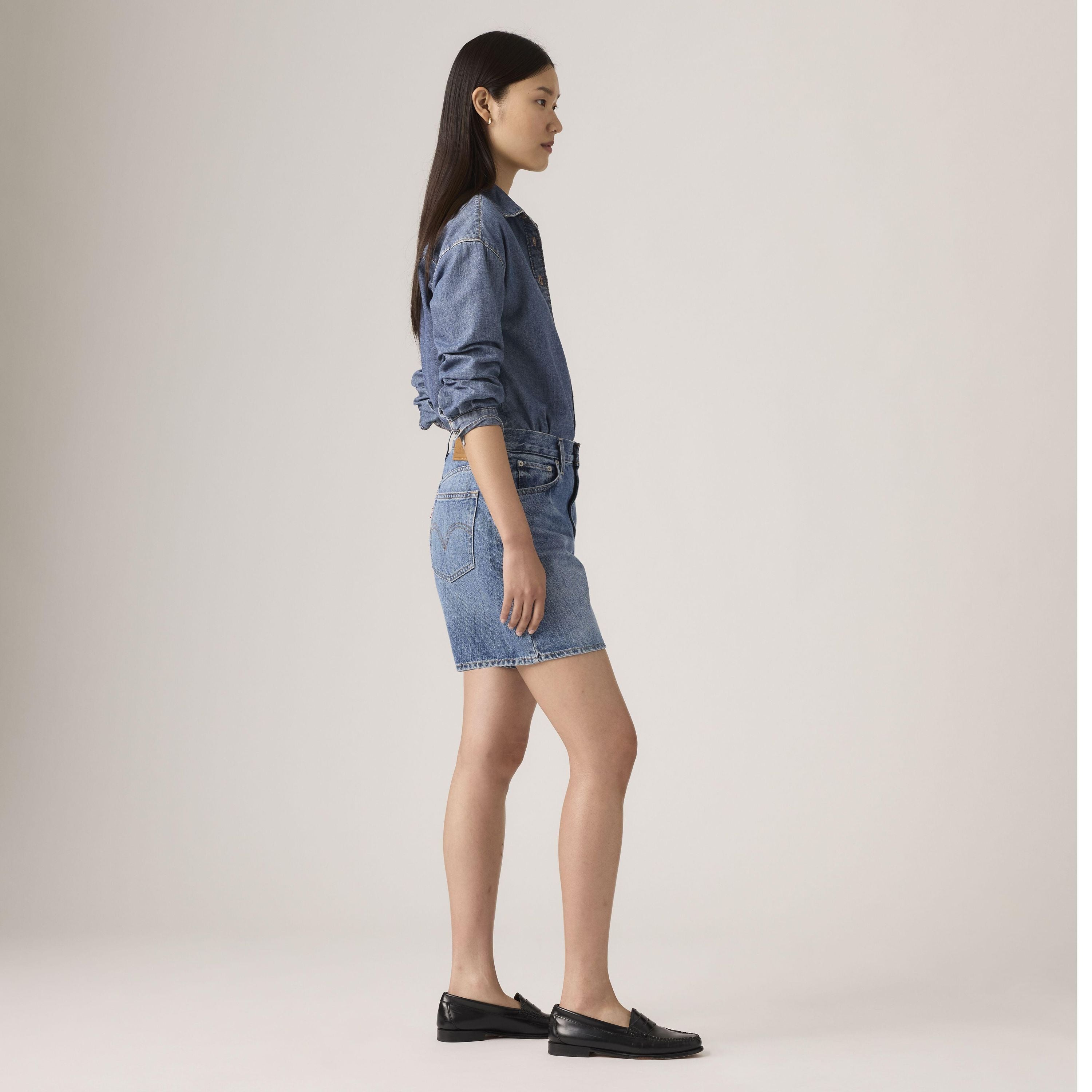 Jeansshorts High Waist aus Baumwolle Baggy - 05 - Blau