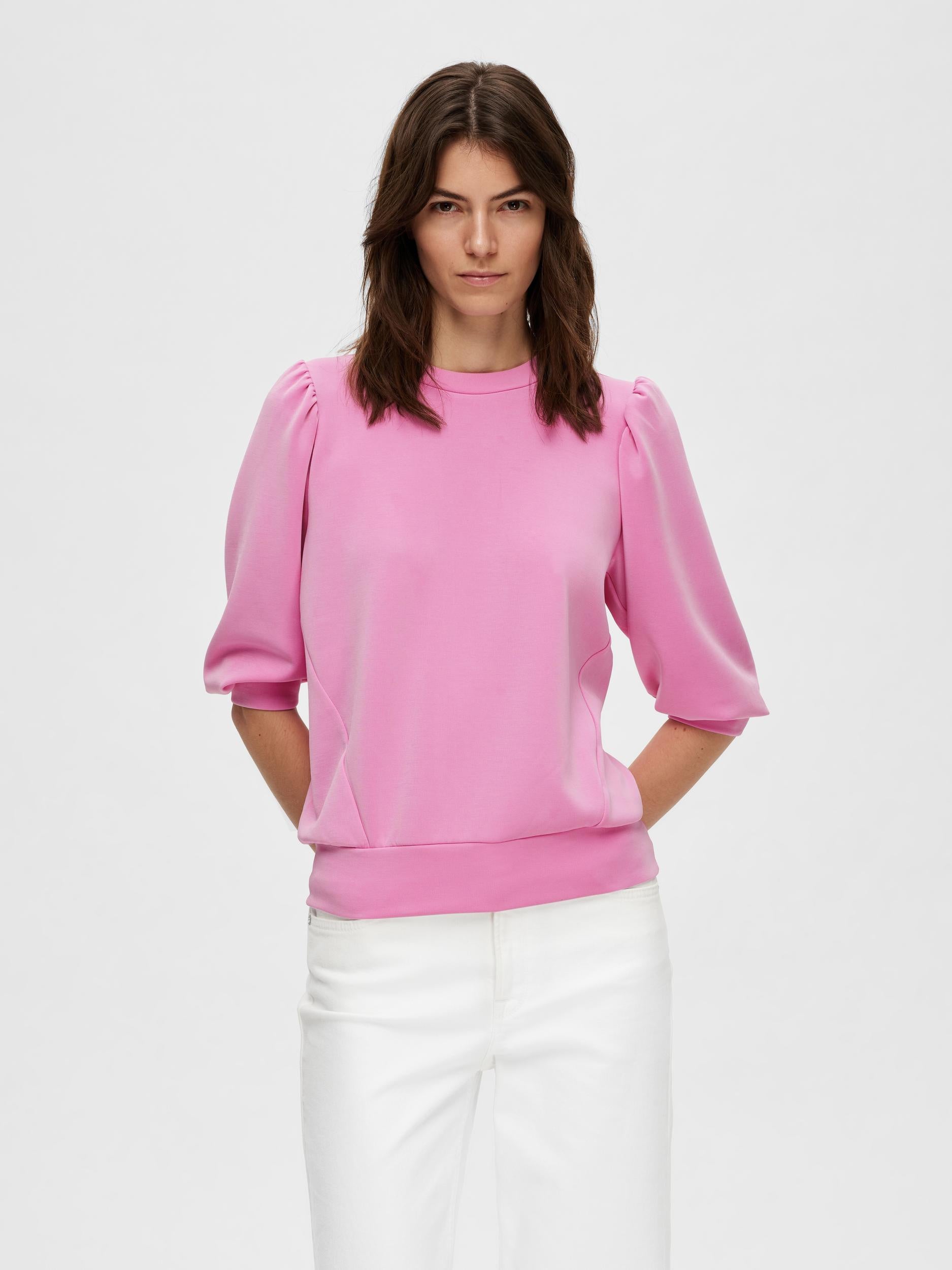 Sweatshirt mit Puffärmeln - Cyclamen - Rosa
