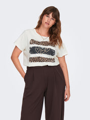 T-Shirt aus Baumwolle - Cloud Dancer/LEO HEARTS - Creme