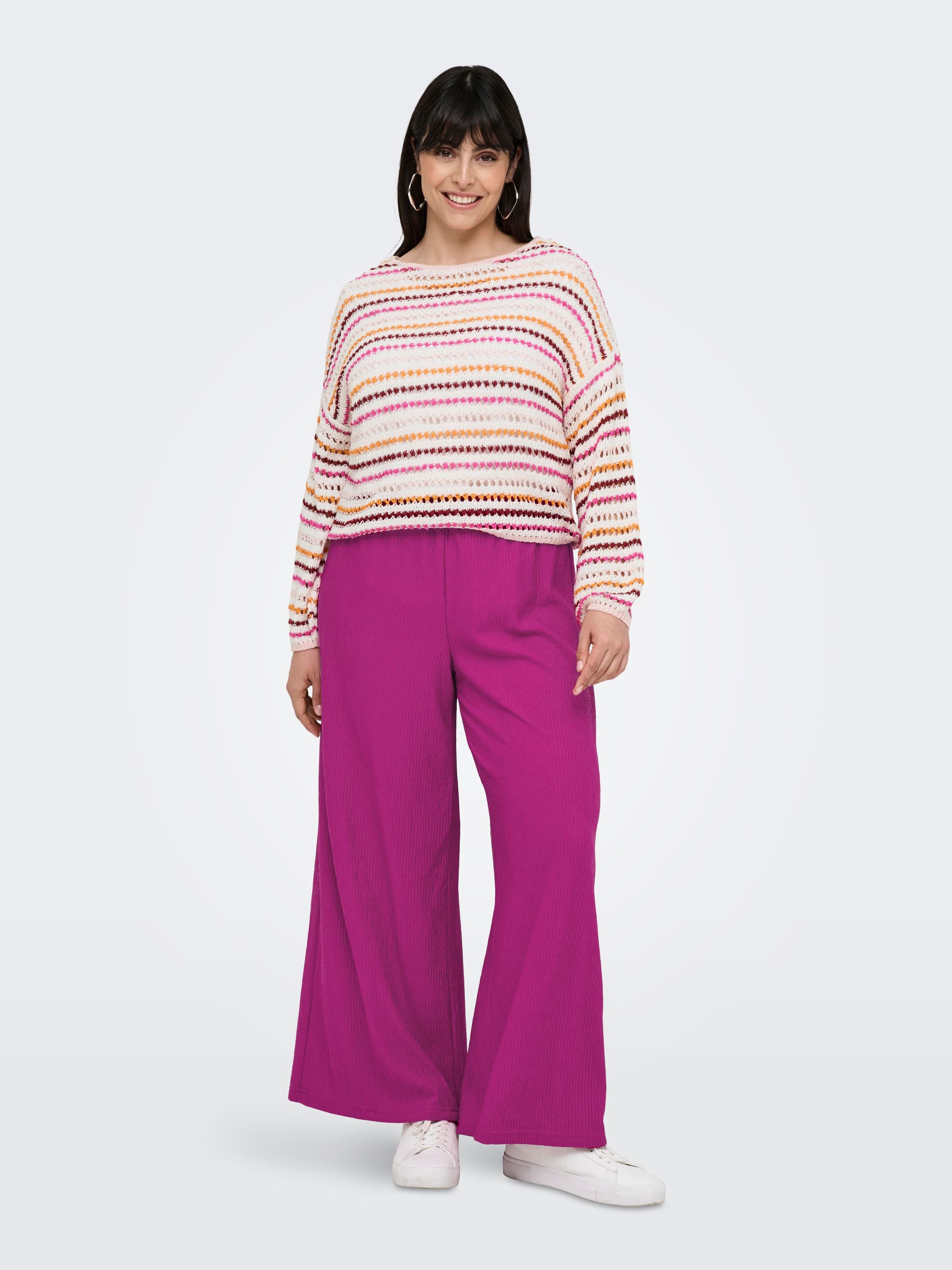 Strickpullover gestreift - Cloud Dancer/Ballad B/Total E/ - Weiß