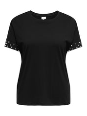 T-Shirt CAROLIVIA - Black/w. Pearls on sleeve - Schwarz