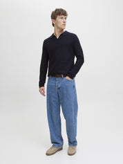 Strickpullover V-Neck - Night Sky - Blau