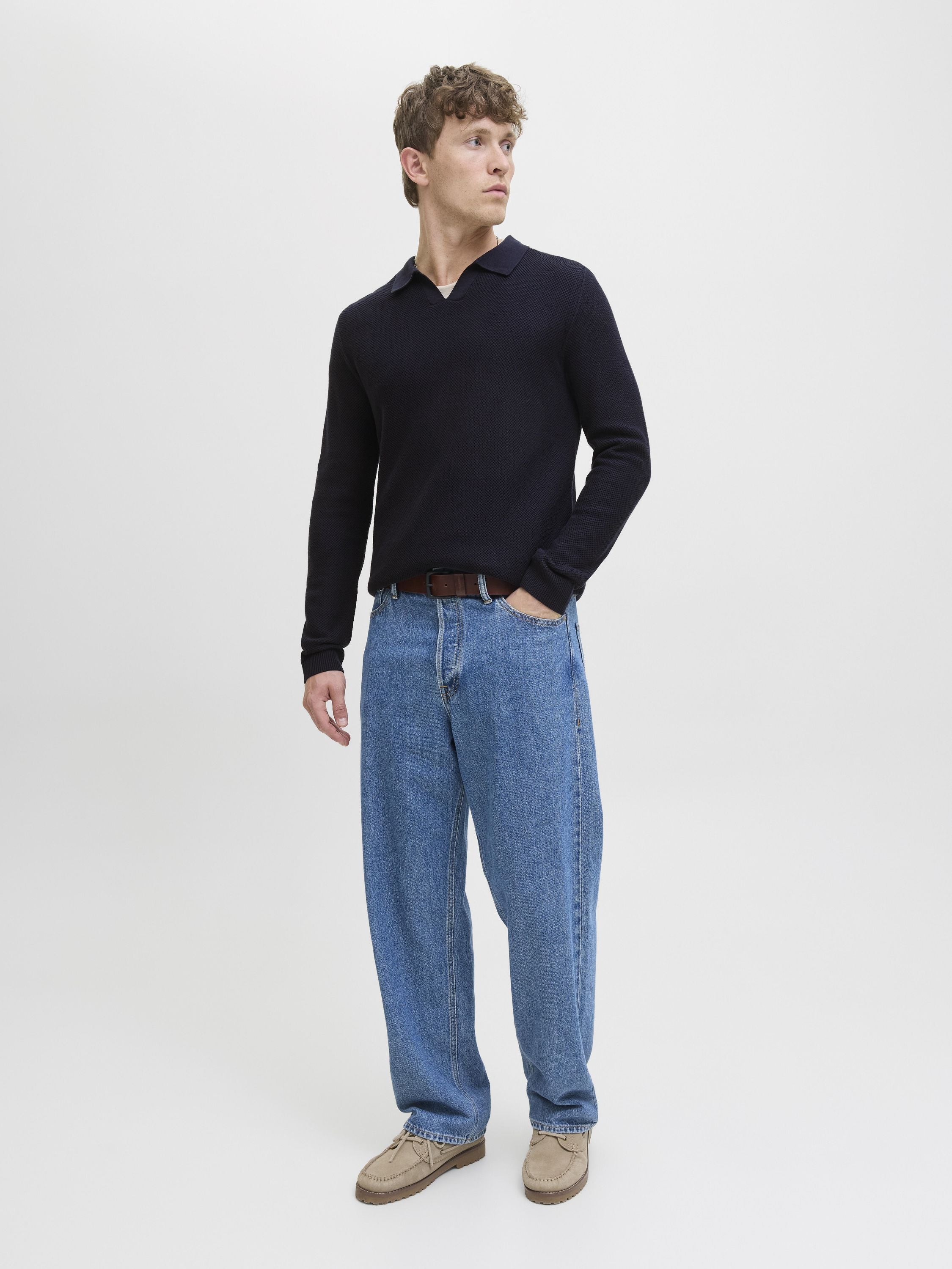 Strickpullover V-Neck - Night Sky - Blau