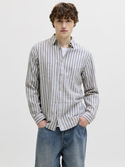Leinenhemd Regular Fit - Vetiver/STRIPES - Grau