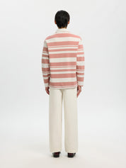 Langarmpoloshirt HOTEL AMOUR aus Bio-Baumwolle - Egret/Rose Dawn - Rot