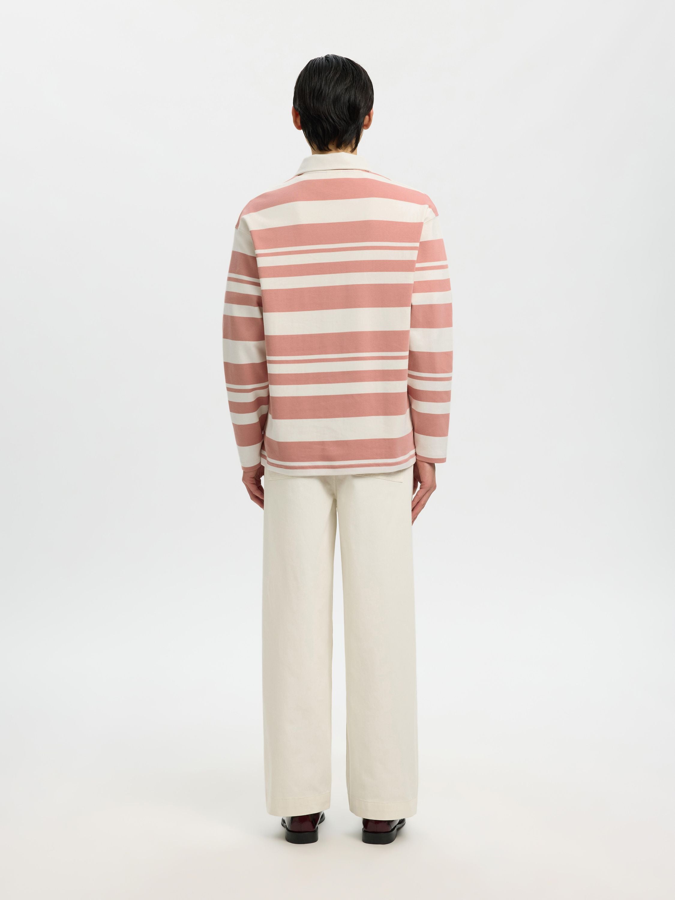 Langarmpoloshirt HOTEL AMOUR aus Bio-Baumwolle - Egret/Rose Dawn - Rot