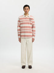 Langarmpoloshirt HOTEL AMOUR aus Bio-Baumwolle - Egret/Rose Dawn - Rot