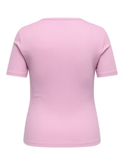 T-Shirt aus Rippstrick - Romance Rose - Rosa