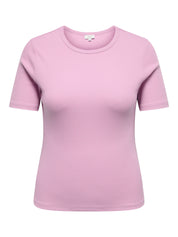 T-Shirt aus Rippstrick - Romance Rose - Rosa