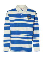 Langarmpoloshirt HOTEL AMOUR aus Bio-Baumwolle - Egret/Victoria Blue - Blau