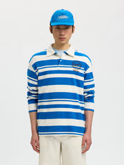 Langarmpoloshirt HOTEL AMOUR aus Bio-Baumwolle - Egret/Victoria Blue - Blau