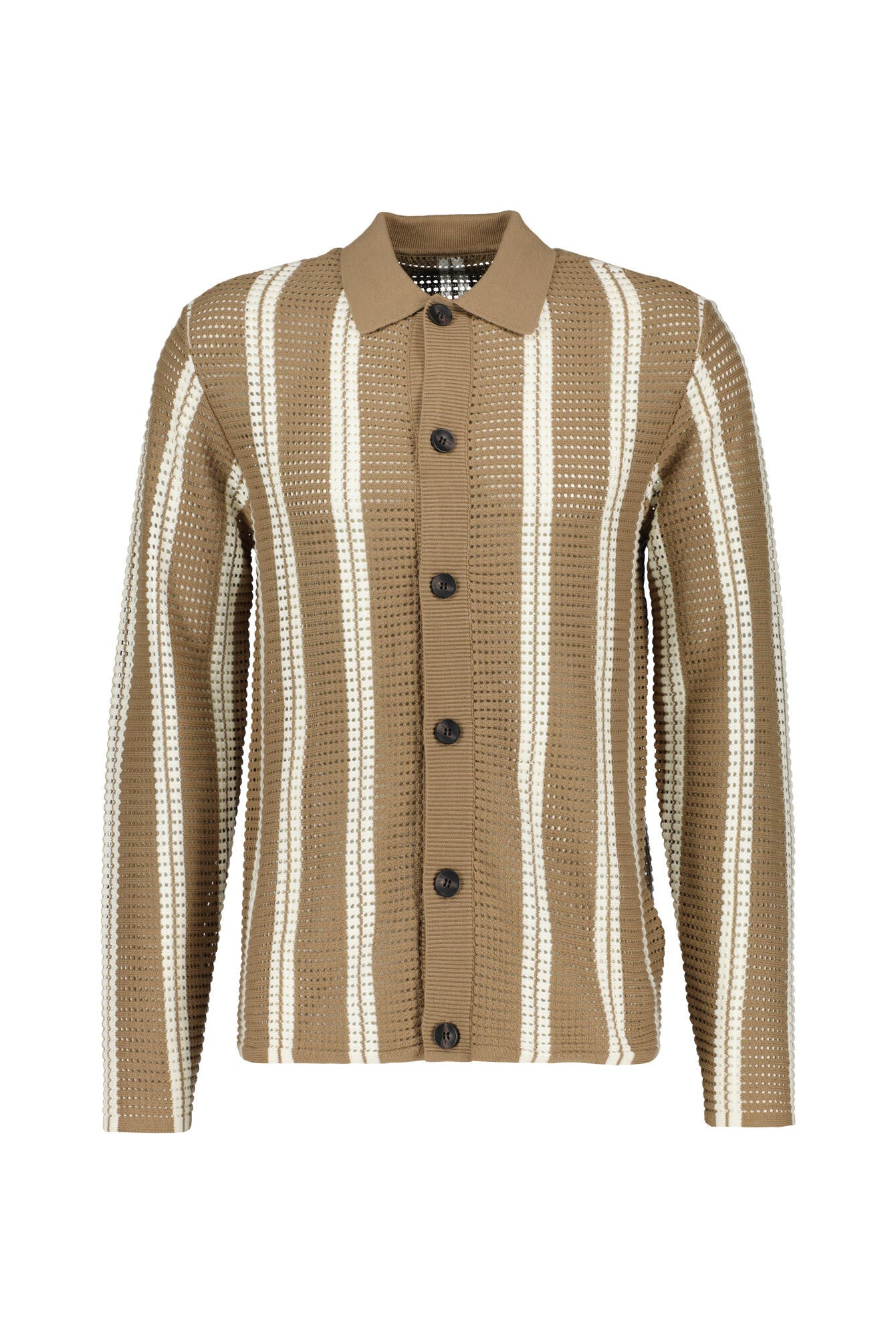 Strickjacke aus Lochstrick - 0059-Brown Stripe - Beige