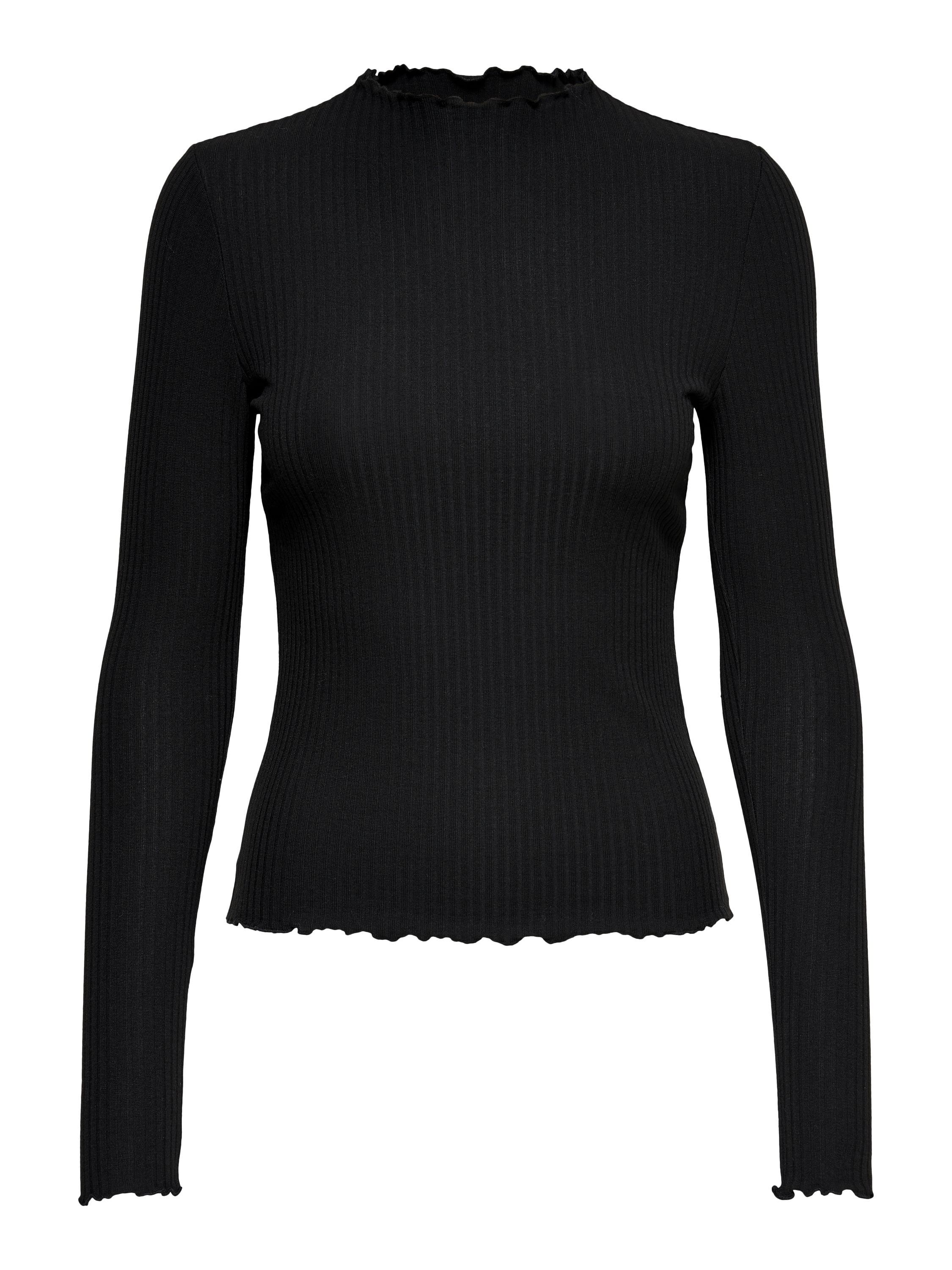 Longsleeve mit Riffelsaum - Black - Schwarz