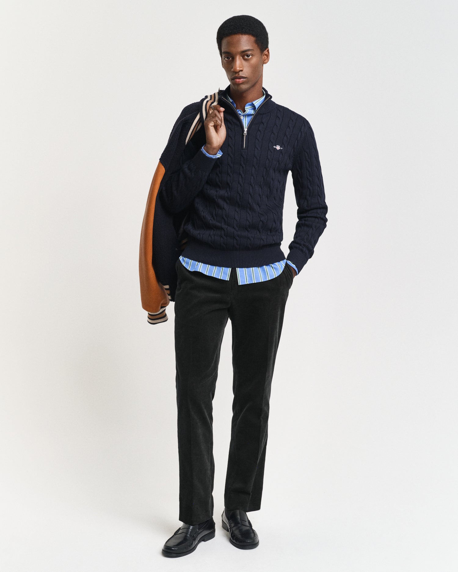 Strickpullover mit Zopfmuster - 433-EVENING BLUE - Blau