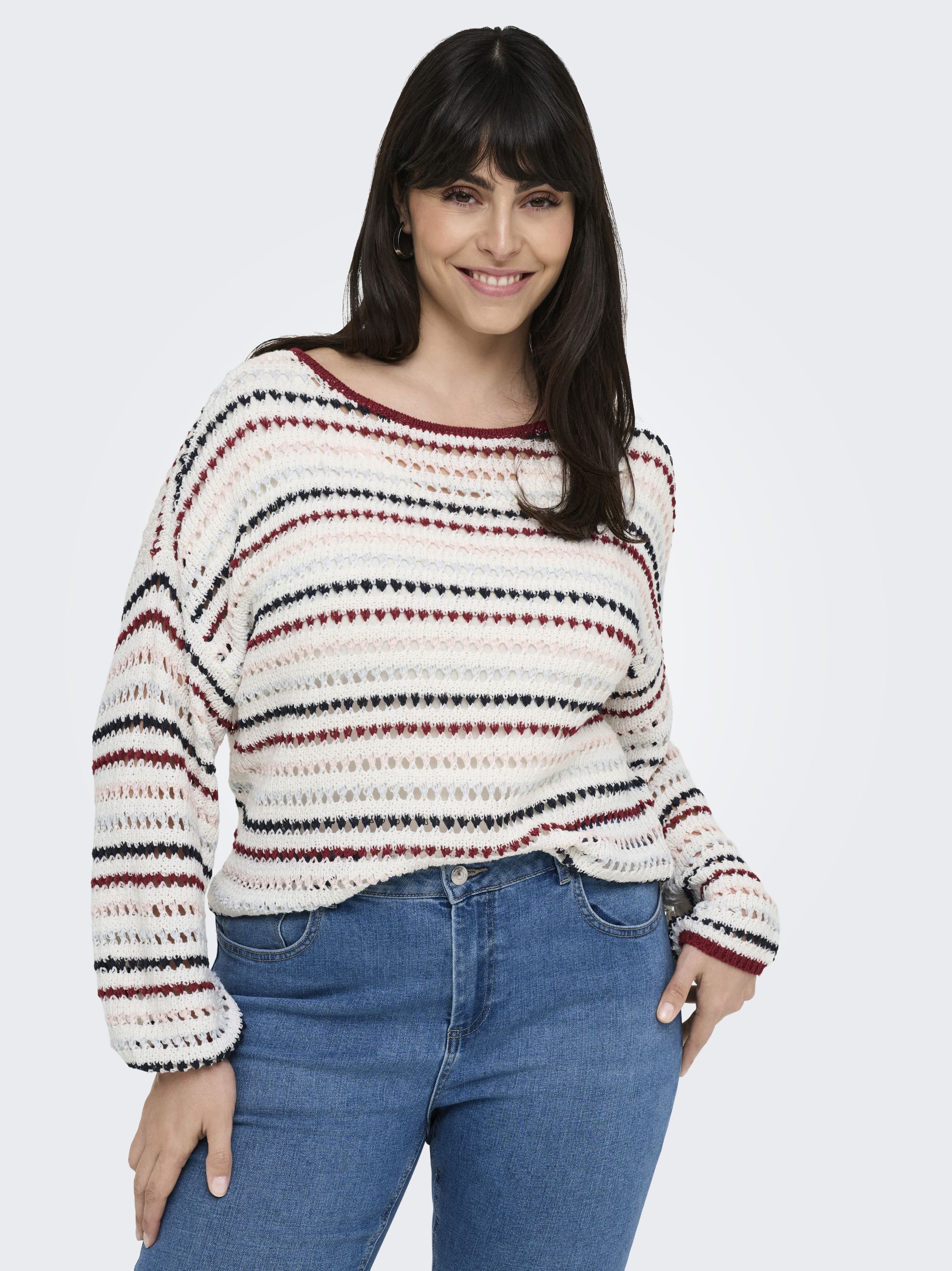 Strickpullover gestreift - Cloud Dancer/Karanda R/Fuch Fe - Mehrfarbig