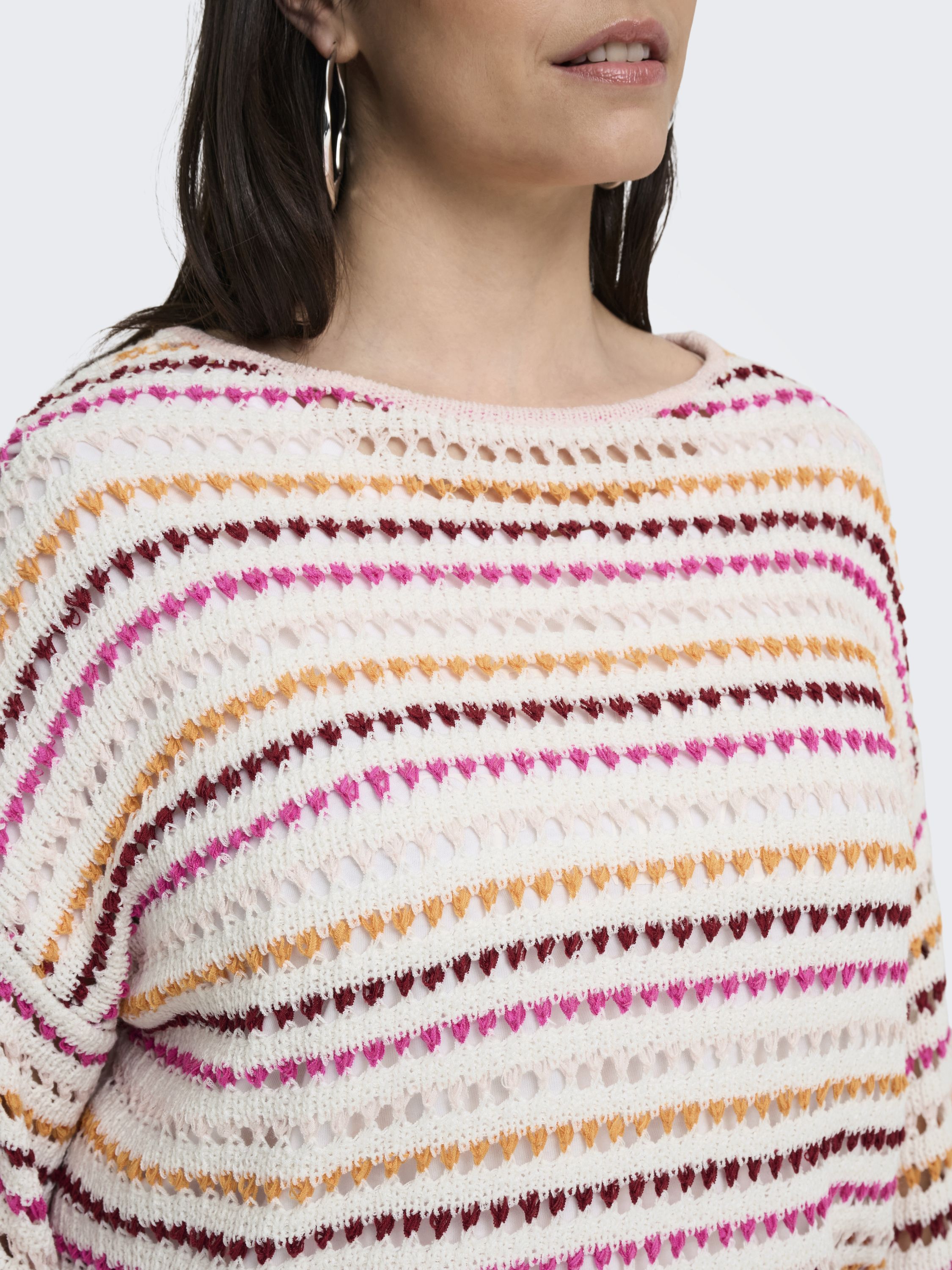 Strickpullover gestreift - Cloud Dancer/Ballad B/Total E/ - Weiß