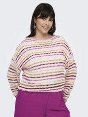 Strickpullover gestreift - Cloud Dancer/Ballad B/Total E/ - Weiß