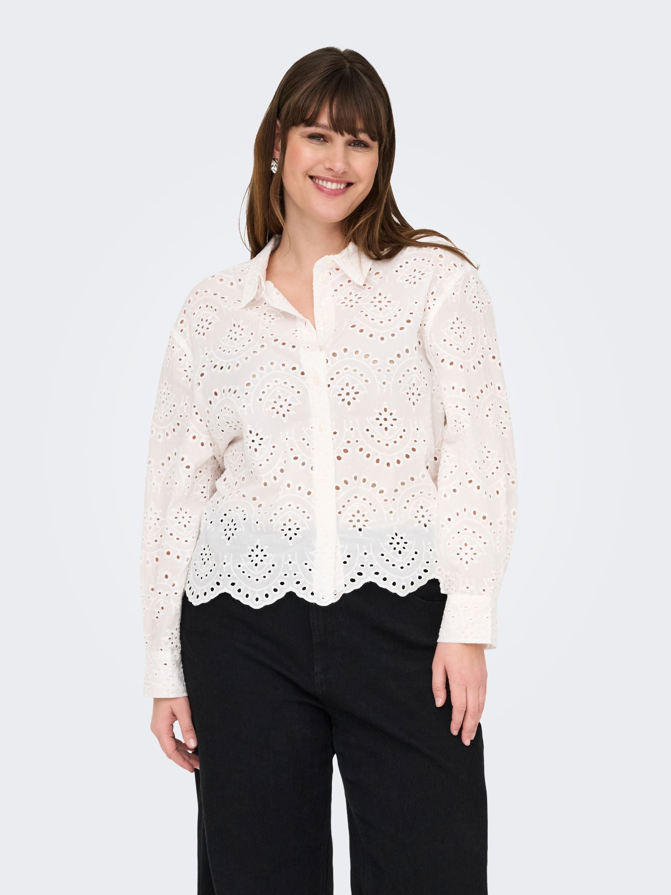 Bluse bestickt - Cloud Dancer - Weiß