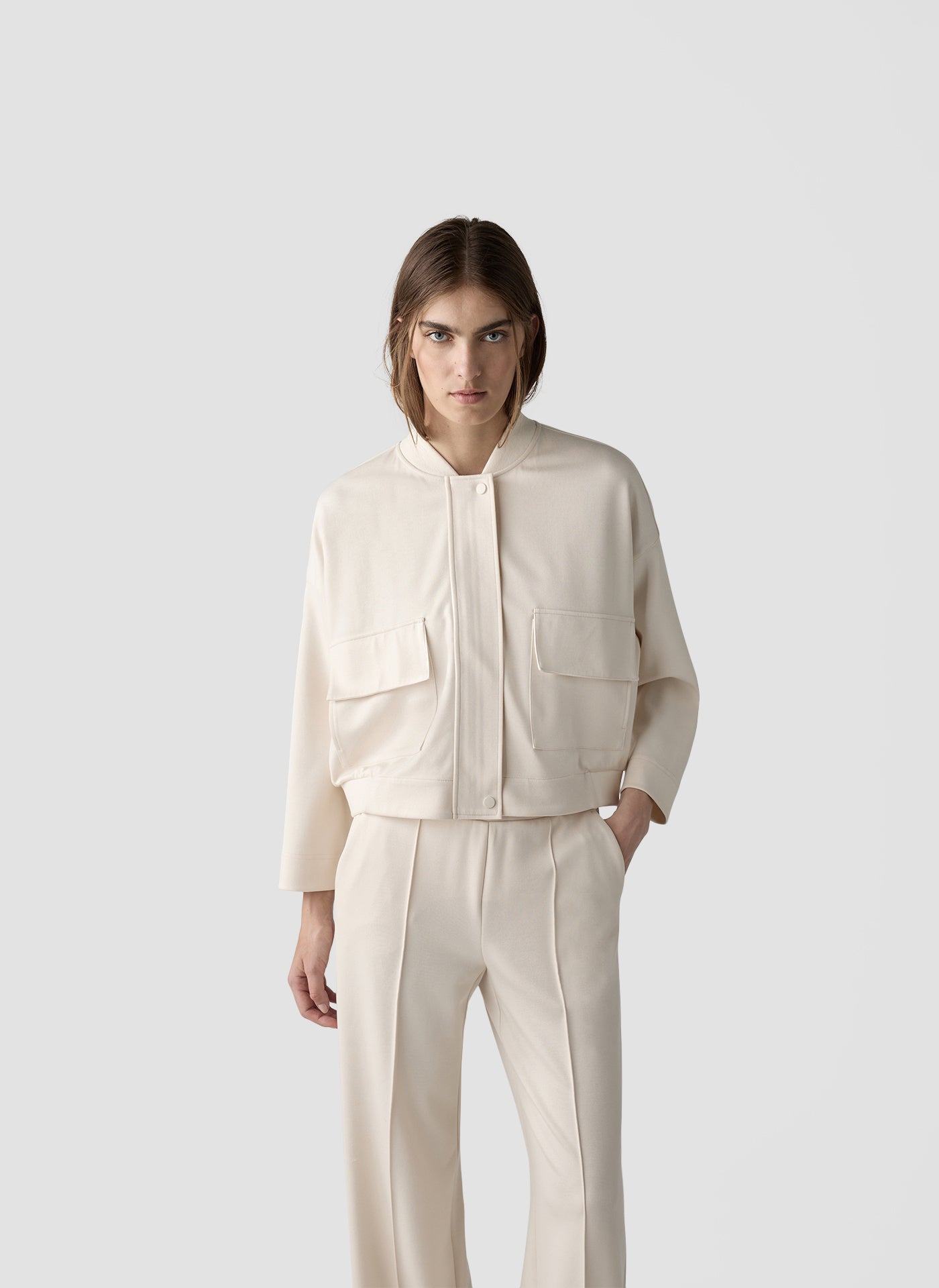 Sweatshirtjacke aus Viskosemix - 5608-Elfenbein - Creme