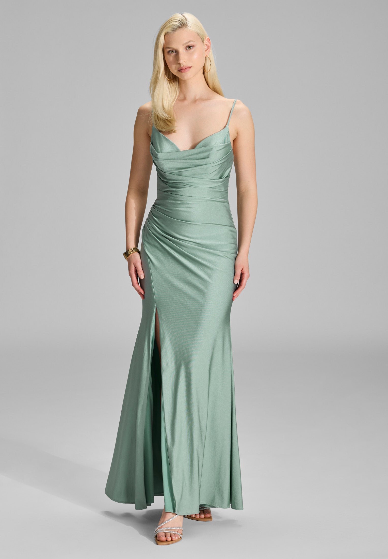 Abendkleid Maxi feinen Raffungen - 382 - Grün