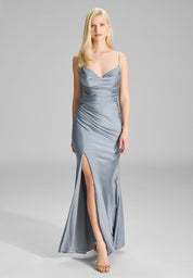 Abendkleid Maxi feinen Raffungen - 391 - Blau