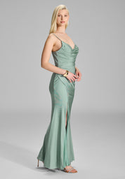 Abendkleid Maxi feinen Raffungen - 382 - Grün