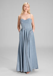 Abendkleid Maxi mit Drapierung - 391 - Blau