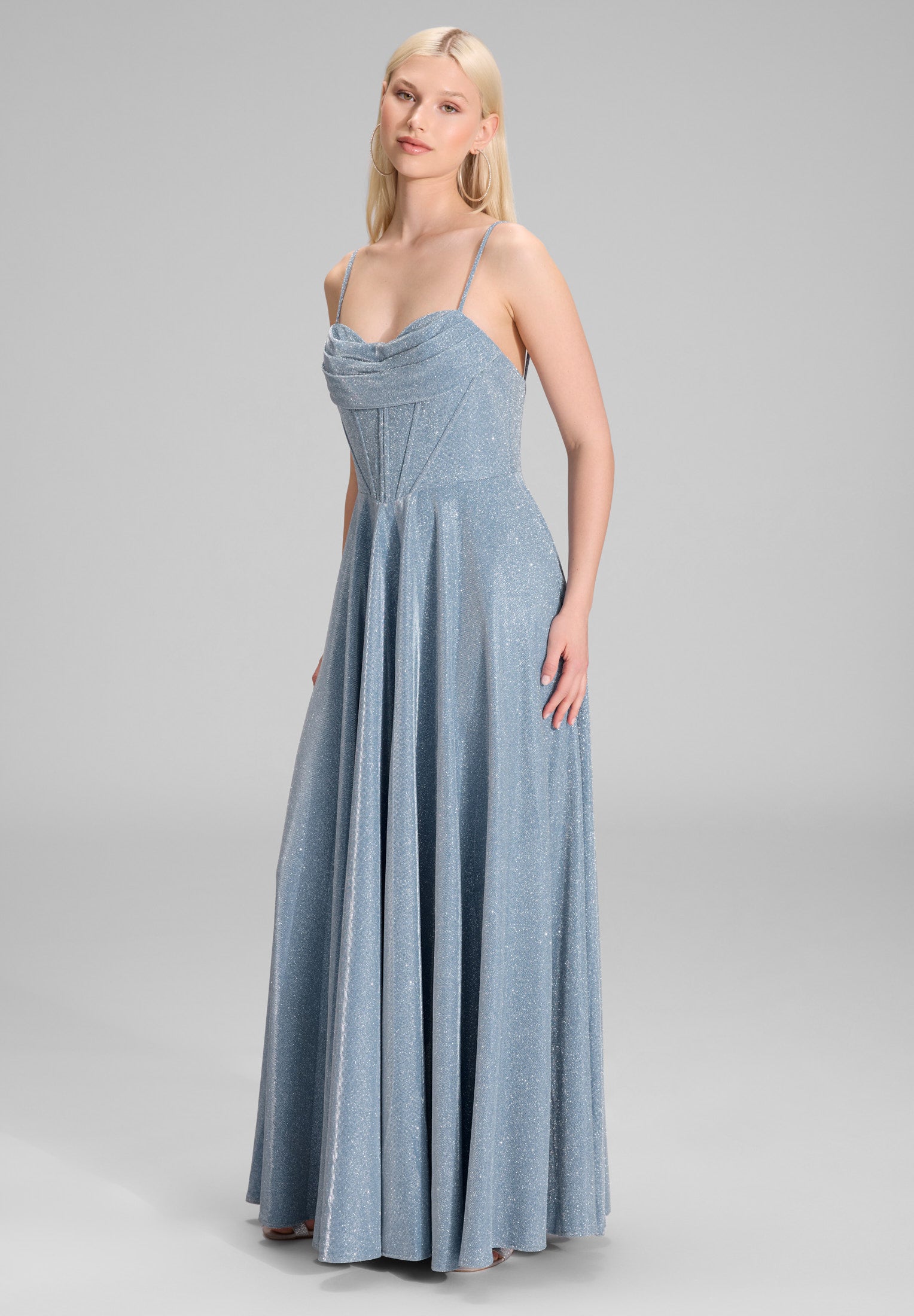 Abendkleid Maxi mit Drapierung - 391 - Blau