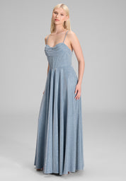 Abendkleid Maxi mit Drapierung - 391 - Blau