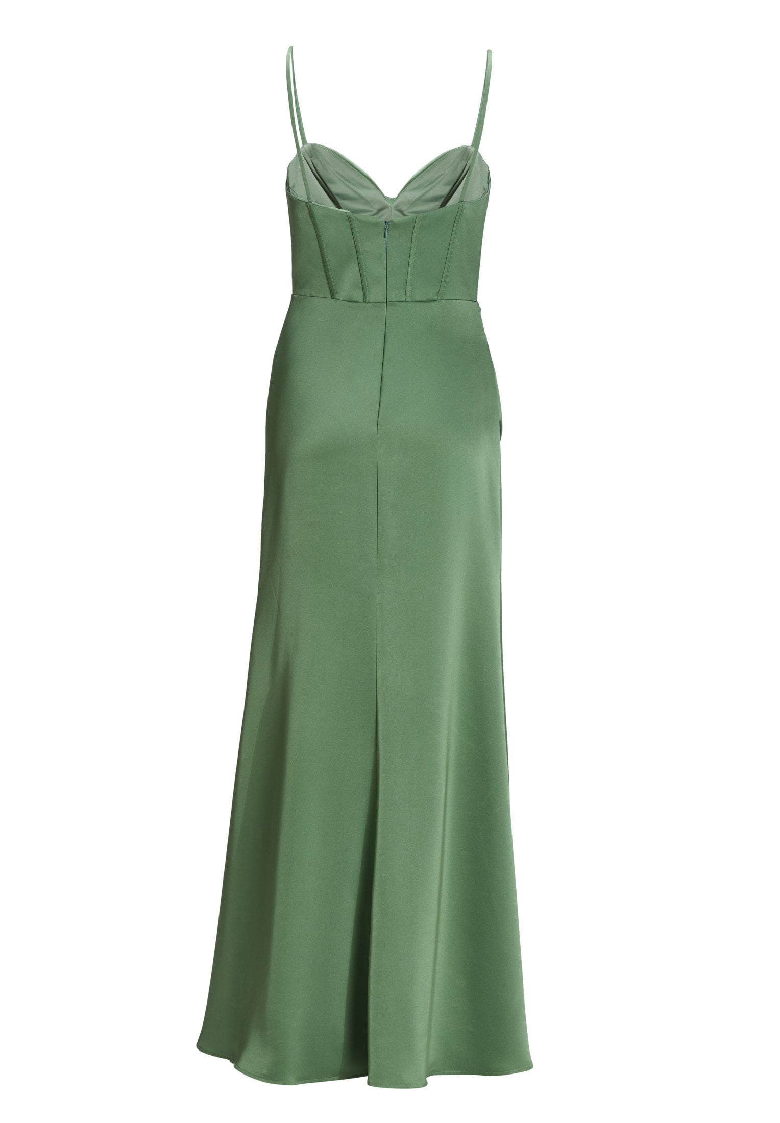 Satinkleid Maxi  mit Drapierung und Beinschlitz - 541 - Grün