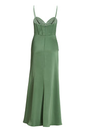 Satinkleid Maxi  mit Drapierung und Beinschlitz - 541 - Grün