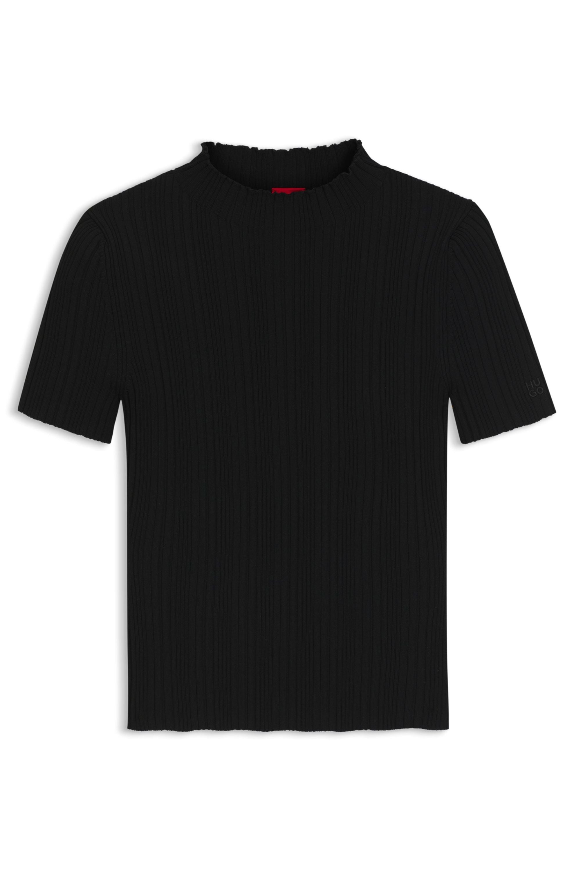Strick-T-Shirt aus Viskosemix - 001-Black - Schwarz
