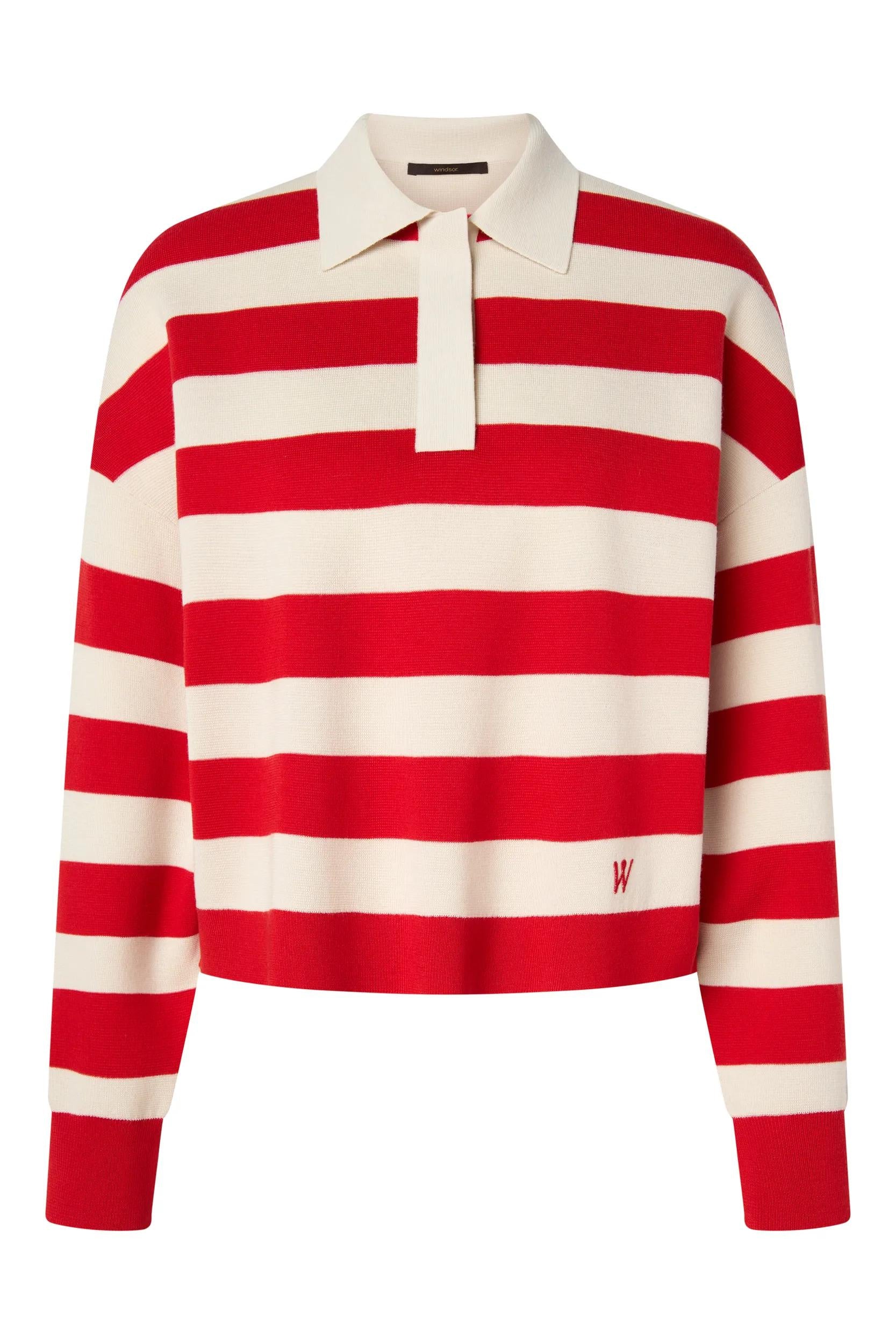 Strickpullover mit Polokragen - Bright Red 625 - Rot