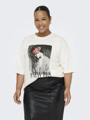 T-Shirt aus Bio-Baumwolle - Cloud Dancer/FLOWER LADY - Weiß